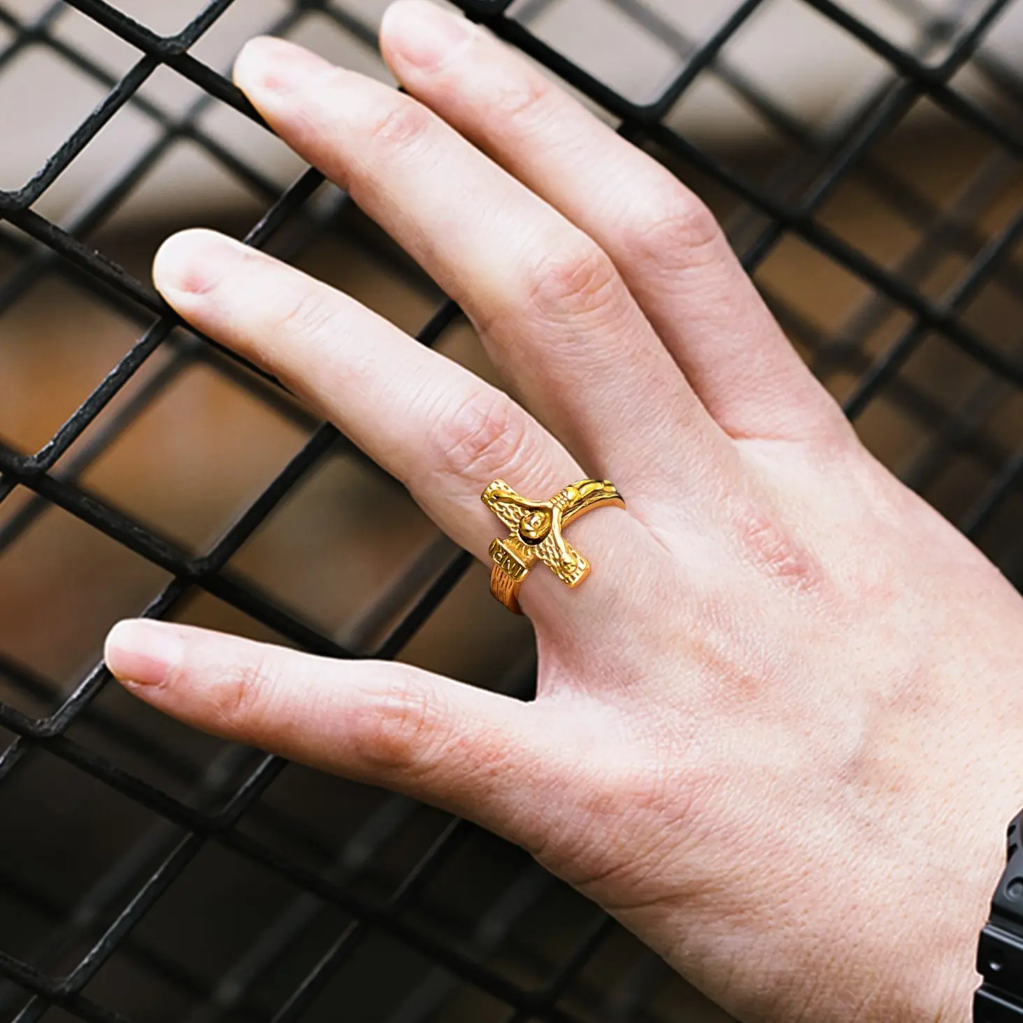U7 Mens Womens INRI Crucifix Ring Religious Jesus Cross Ring