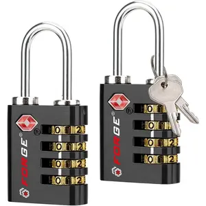 Dual-Opening: Key or Combination Access Lock, TSA Approved Locks for Luggage, Pelican case, Travel, Gym, School, Stainless Steel Shackle. (Black 2 Pk)