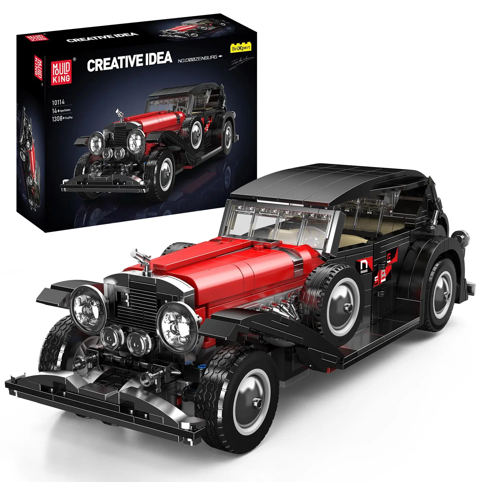 Mould King 10114 Classic Car STEM Building Blocks Set, 1308-Piece DIY Construction Model with Strong Clamp Hold, Collectors’ Building Sets, Valentine’s/Children’s Day Gift for Kids, Static Display Vehicle Kit