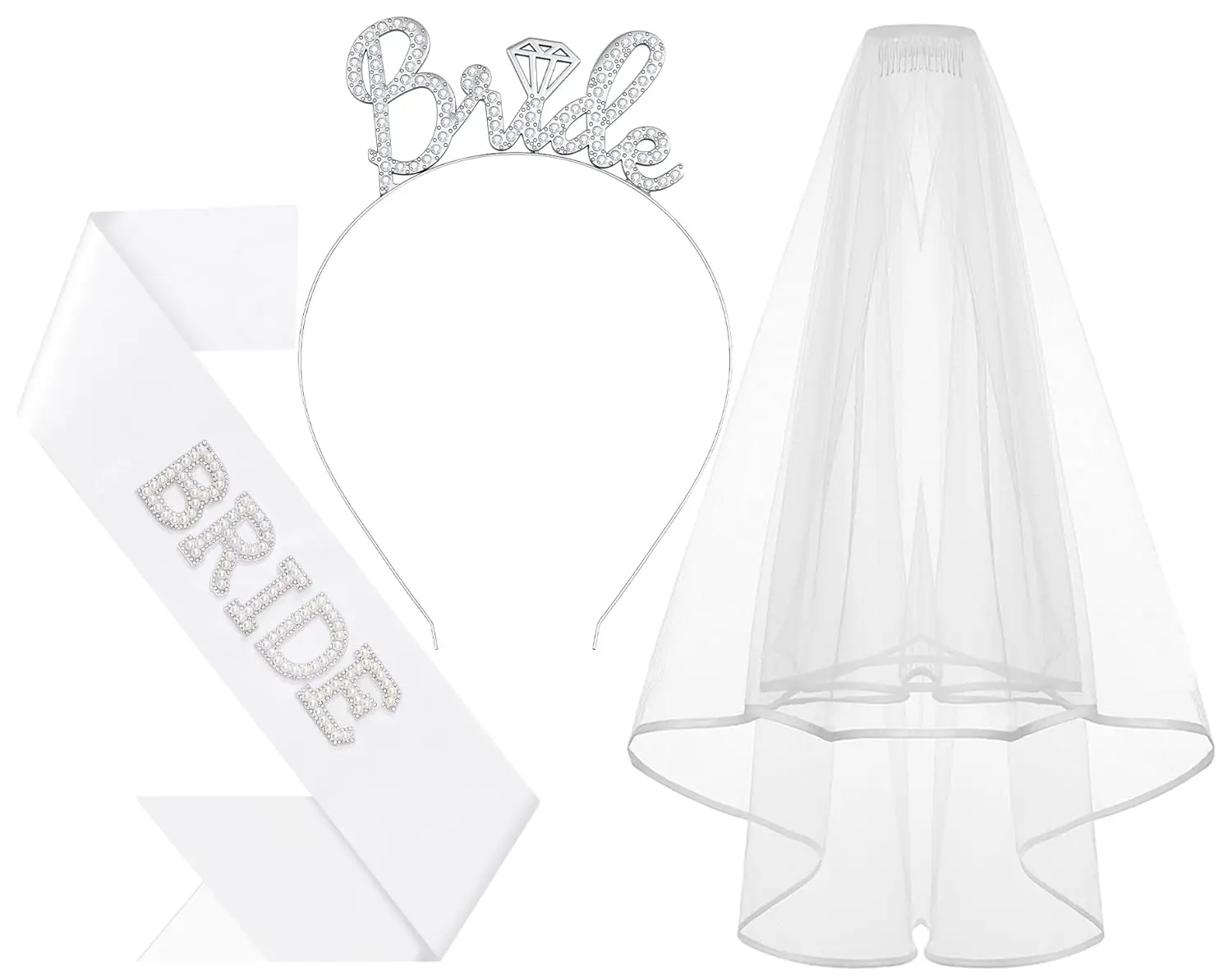 3Pcs Bride-to-Be Headband with Sash and Veil - Bachelorette Party Decorations, Bridal Shower Gift Favors (Home & Festive Party Supplies)