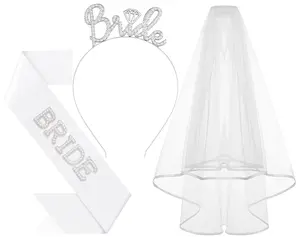 3Pcs Bride-to-Be Headband with Sash and Veil - Bachelorette Party Decorations, Bridal Shower Gift Favors (Home & Festive Party Supplies)