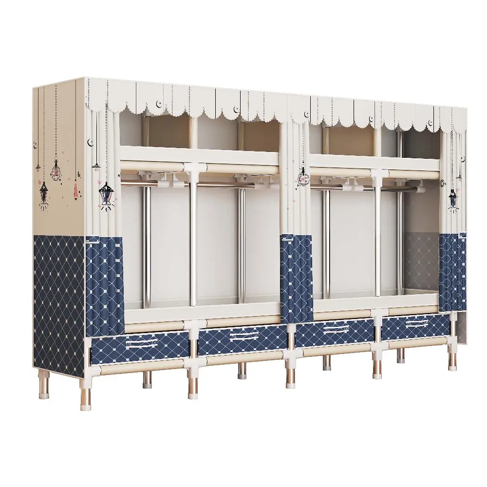 Large Portable Wardrobe Closet with Hanging Rods & Dust Cover, Freestanding Clothes Organizer for Bedroom