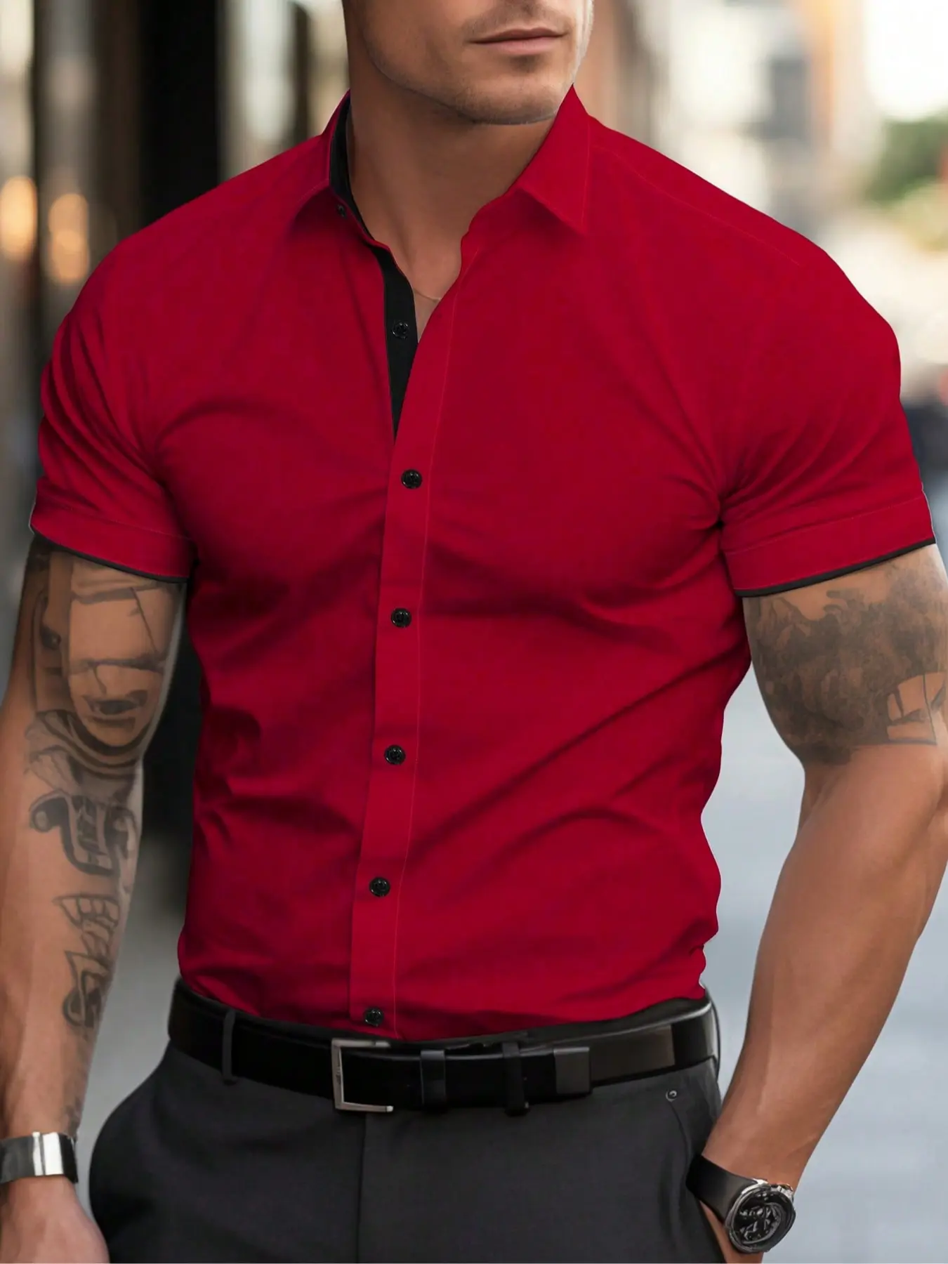 Men's Summer Patchwork Chic Shirt Casual Button Collared Shirts, Menswear Business Casual Versatile Fitted Style Wear for All Seasons