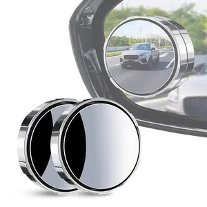 2PCS Round HD Glass Convex Rear View Mirror with Frame 360 Wide Angle Side View Mirror Accessories for Car SUV Trucks Black Silver Vehicle Safety Automotive