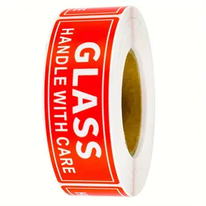 red fragile glass handles with Transport Care sticker - durable, non-bendable warning label for packaging and shipping