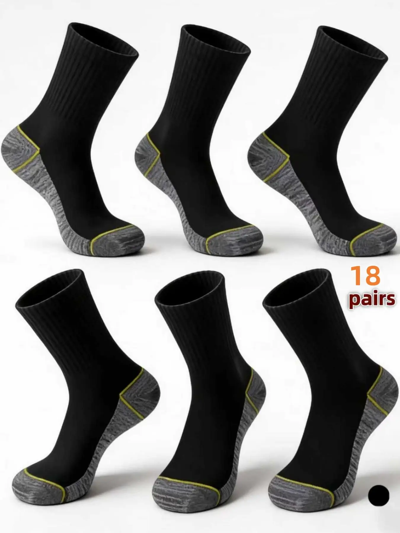 Men's heavy-duty work socks, sports athletic socks for spring and autumn, breathable, sweat-absorbent, durable, and comfortable design, pack of 18 pairs. Ideal for industrial use, daily casual wear, outdoor sports, and various other occasions.
