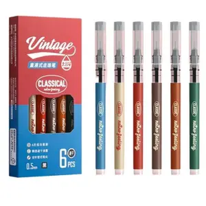 6Pcs Premium Retractable Gel Pens Set with 0.5mm Fine Point, Smooth Writing Black Ink Gel Pens for Daily Writing, Perfect Office Supplies and School Supplies for Students, Workers and Daily Use