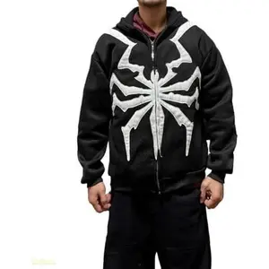 Xojbzoo Spider Back Graphic Hoodie Gothic Oversized Zip Up Y2K Unisex Streetwear Dark Academia, Sweatshirts, Casual