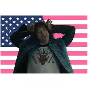 Eddie Munson American Pink Flag Wall Tapestry – Aesthetic Room Decor, Fan Gift