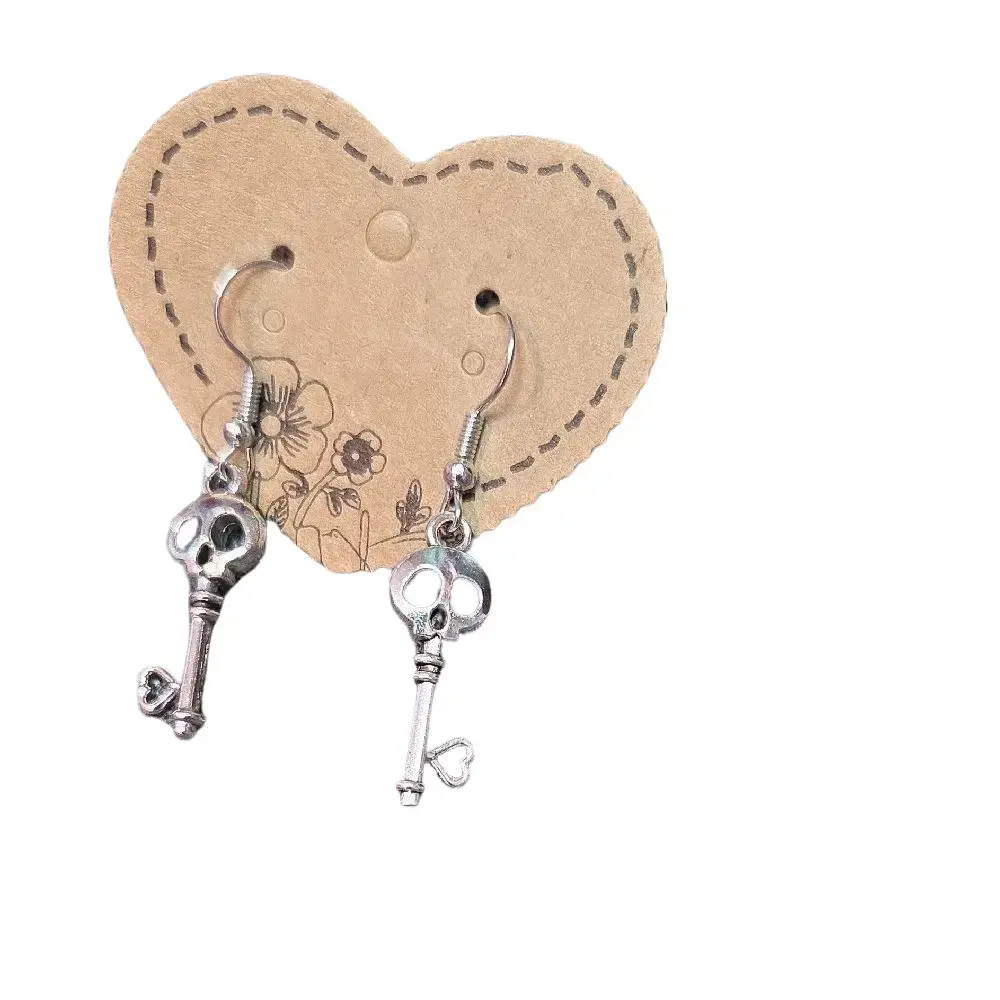 Women's Whimsical Skull Key Hook Charm Detail Earrings, Silver-Tone Metal-Coated Holiday Costume Jewelry