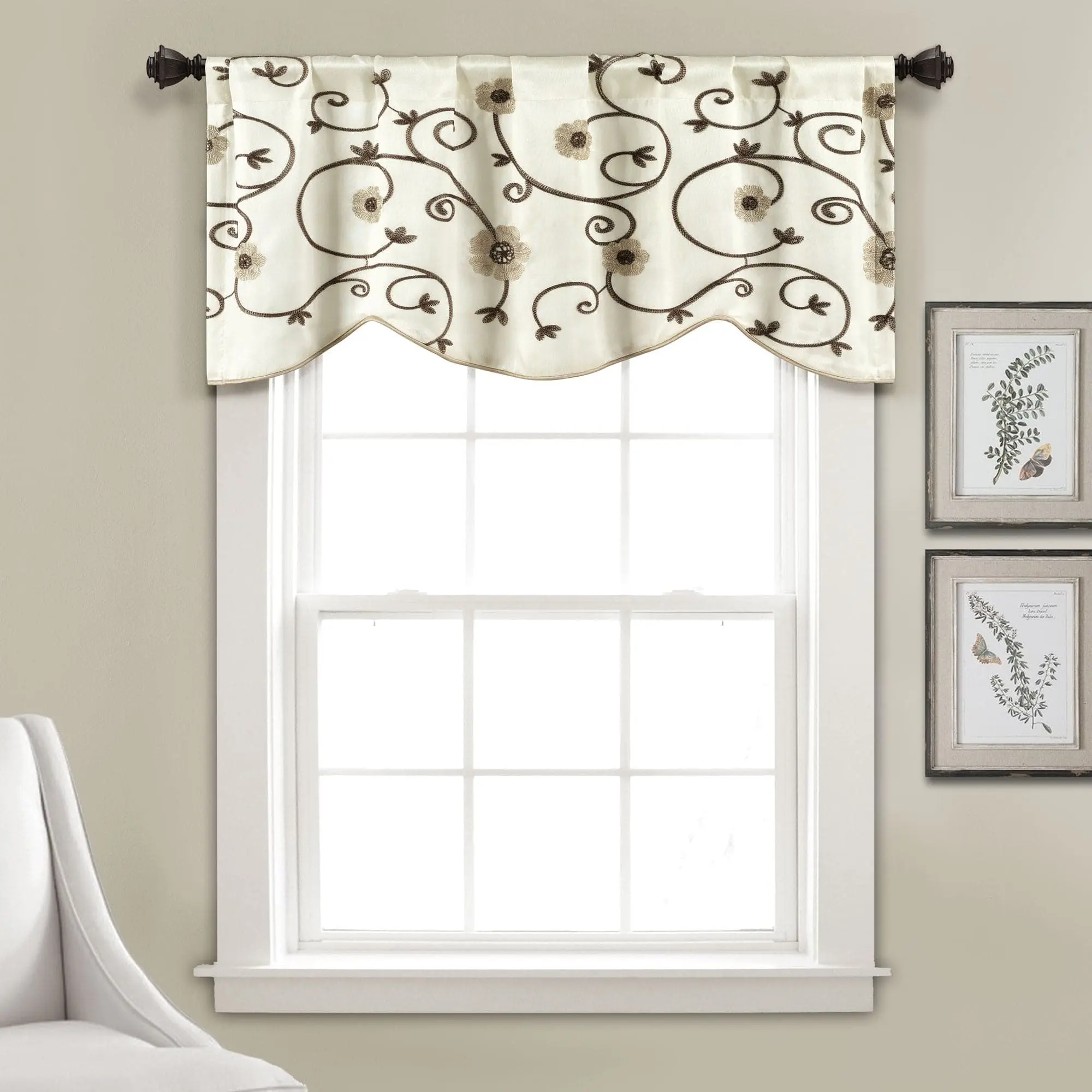 Lush Decor Royal Garden Curtain Valance - Single 42"W x 18"L, Luxury Home Valance for Windows, Kitchen Window Treatments, Household Soft Furnishings