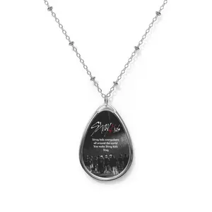 SKZ oval photo pendant Necklace | K-pop band lyric teardrop charm