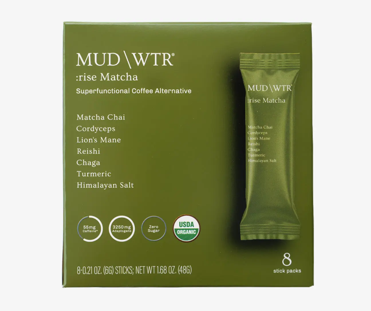 Matcha Stick Packs – Mushroom Based Matcha Beverage with 100% Organic Matcha Ayurvedic Herbs & Functional Mushrooms - 8 Servings - Premium Coffee Alternative Herbal Blend Clean Energy Boost Health Tea