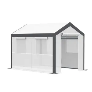 Outsunny 10' x 7' x 7' Greenhouse, Walk-in Outdoor Tunnel Green House with PE Cover, Steel Frame, 2 Roll-Up Zipper Doors & 4 Windows for Flowers, Vegetables, Tropical Plants, White