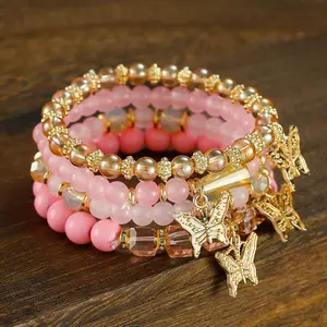 Bohemian Creative Fashion Jewelry Exquisite Crystal Creative  Small Multi-layer Butterfly Beaded  for Women men's chain men whimsical Gold Plated Hypoallergenic Bracelet day stainless steel unisex Snowflake Bell Pearl handmade delicate bead vintage