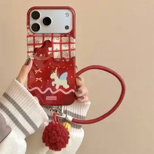 Phone case suitable for iPhone | plaid pony | fur ball bell bracelet | best friend gift | phone case 11 12 13 14 15 16 17 Pro Max