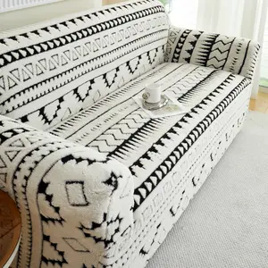 Cotton Velvet Sofa Cover, Couch Slipcover, Pet-Proof Dustproof Fabric, Bohemian Patterned Thick Winter Soft Sofa Protector, Universal Sofa Protector for 1/2/3/4 Seater Sofas