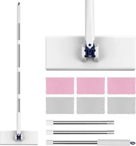 Snap Grip Mini Mop with 6 Washable Pads, Dust Mop Household Items for Wall Window Ceiling, Lazy Dry Wet Mops for Floor Cleaning for Home Kitchen Bathroom, Zero-Touch Flat Floor Mops with 47" Handle