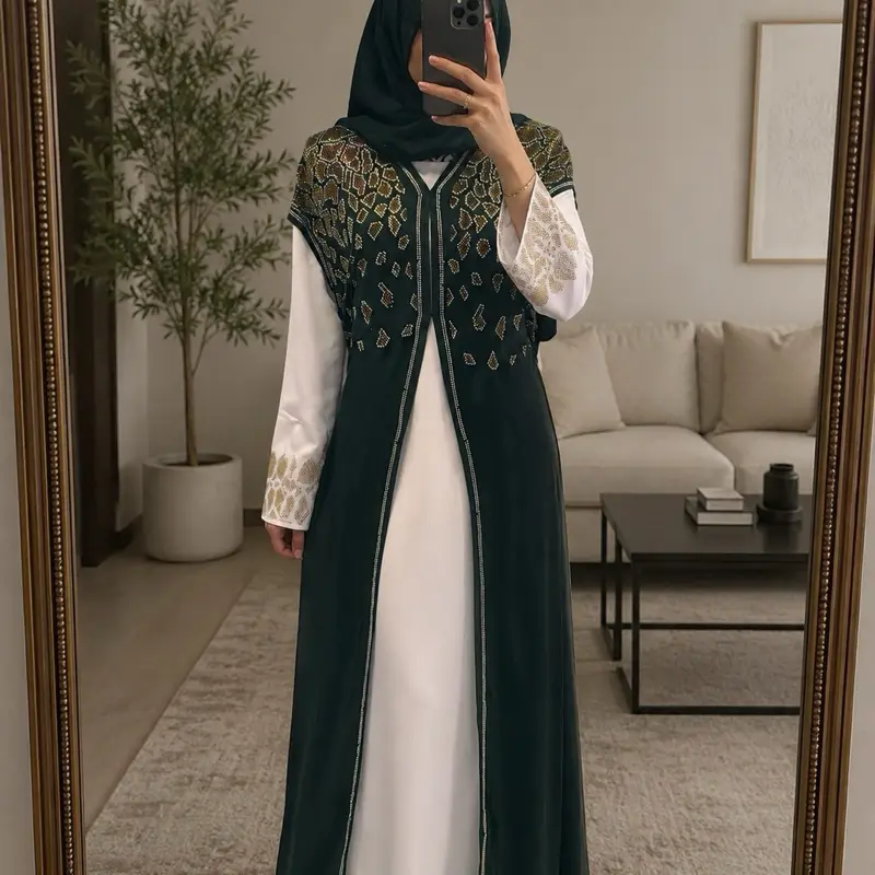 #73 Dubai luxury 2-piece abaya with matching hijab