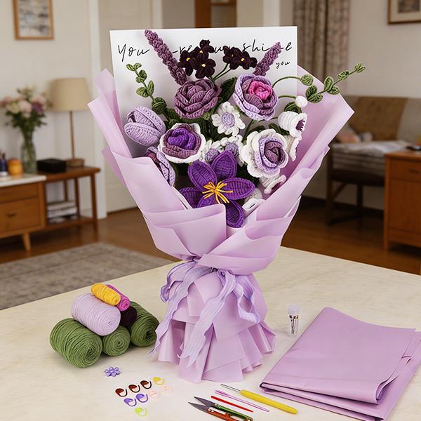 Hand-crocheted flower bouquets, complete with detailed instructions, make the perfect gift for Mother’s Day or Valentine’s Day,Beginner-Friendly Knitting Kit