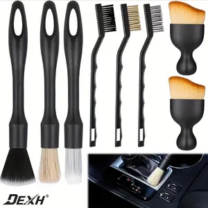 Car Detailing Brush Set, 8-Piece Car Detailing Tool Kit, Car Interior Cleaning Kit, Includes 3 Car Detailing Brushes, 3 Wire Brushes, and 2 Soft Bristle Dust Brushes, Suitable for Car Interiors, Wheels, Air Conditioning Vents, Engine Compartment