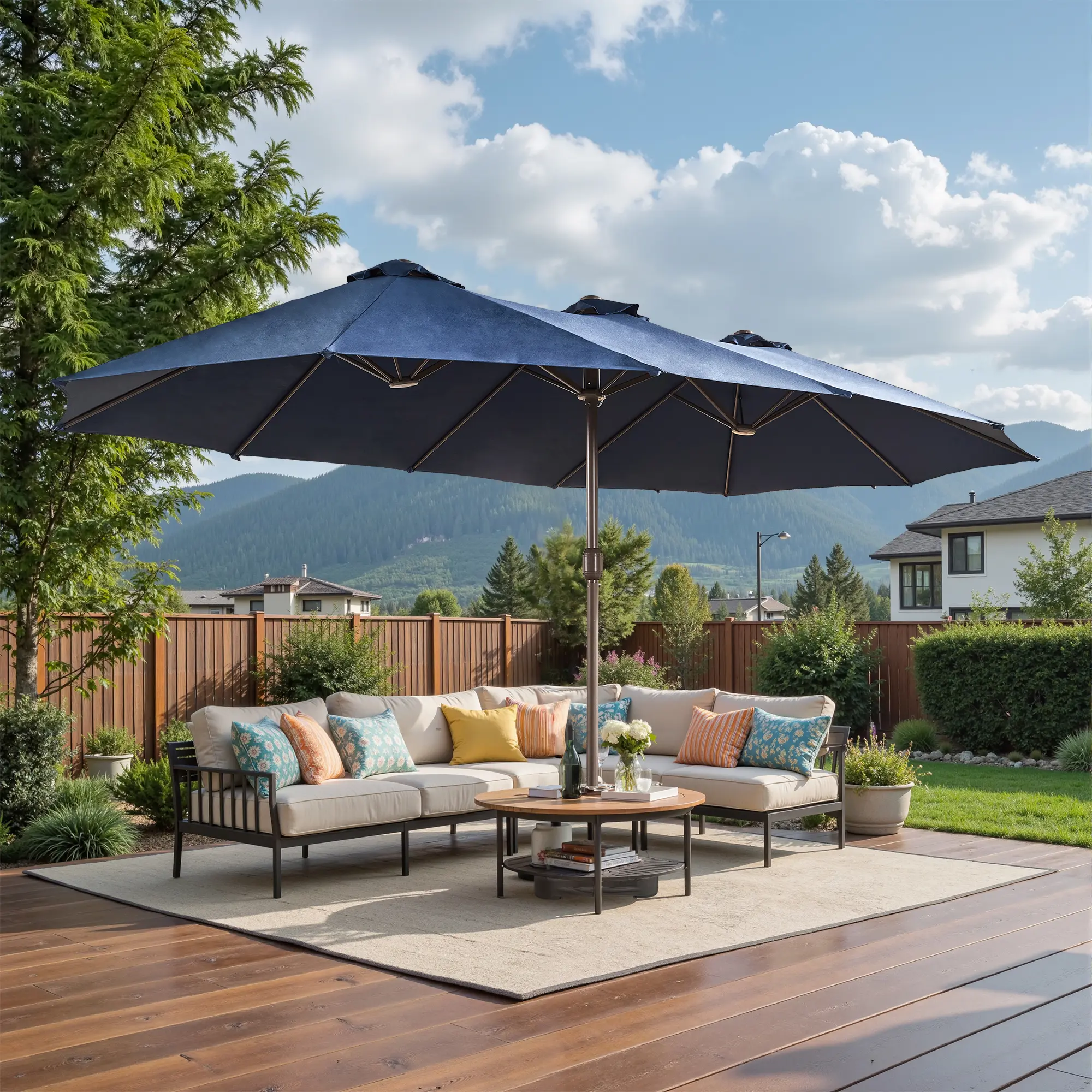 【Summerfinds】Ovios 15ft Double-Sided Patio Umbrella with Base Included, Outdoor Large Umbrellas with Crank Handle, Rectangular Market Umbrella for Deck Pool Shade