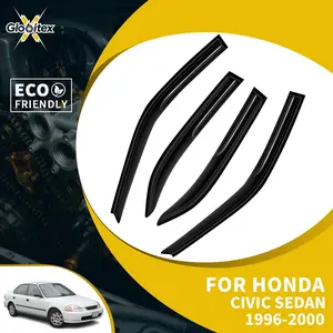 Tape-On Outside Window Visors - Sun Rain Guards - Vent Wind Deflectors for Honda Civic 4-Door Sedan 1996-2000, JDM Mugen Style Mount, 4PCS