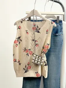 Women's Spring Summer Sleeveless Vest, Hollow Out V Neck Inner Layer, Soft Comfortable Breathable Floral Print Fashion Backless Top