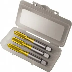 Greenfield 3-Piece High Speed Steel Threading Tap Set - Right Hand, 5/8-11 UNC, 4 Flute, Bottoming Plug & Taper, TiN Finish, 3.8125" OAL, 3 & 3B Fit Class, Model 174534