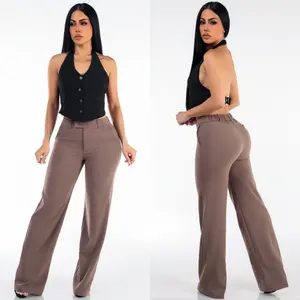 Super High Waist Stretch Wide Leg Dress Pants Mocha