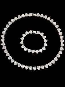 2pcs Set Heart Shaped Cuban Chain Necklace Set for &,Hip Hop Style Choker Set,Luxurious Jewelry Set for Valentine's Day Gifts, Birthday,Everyday & Party Wear, for Teenager