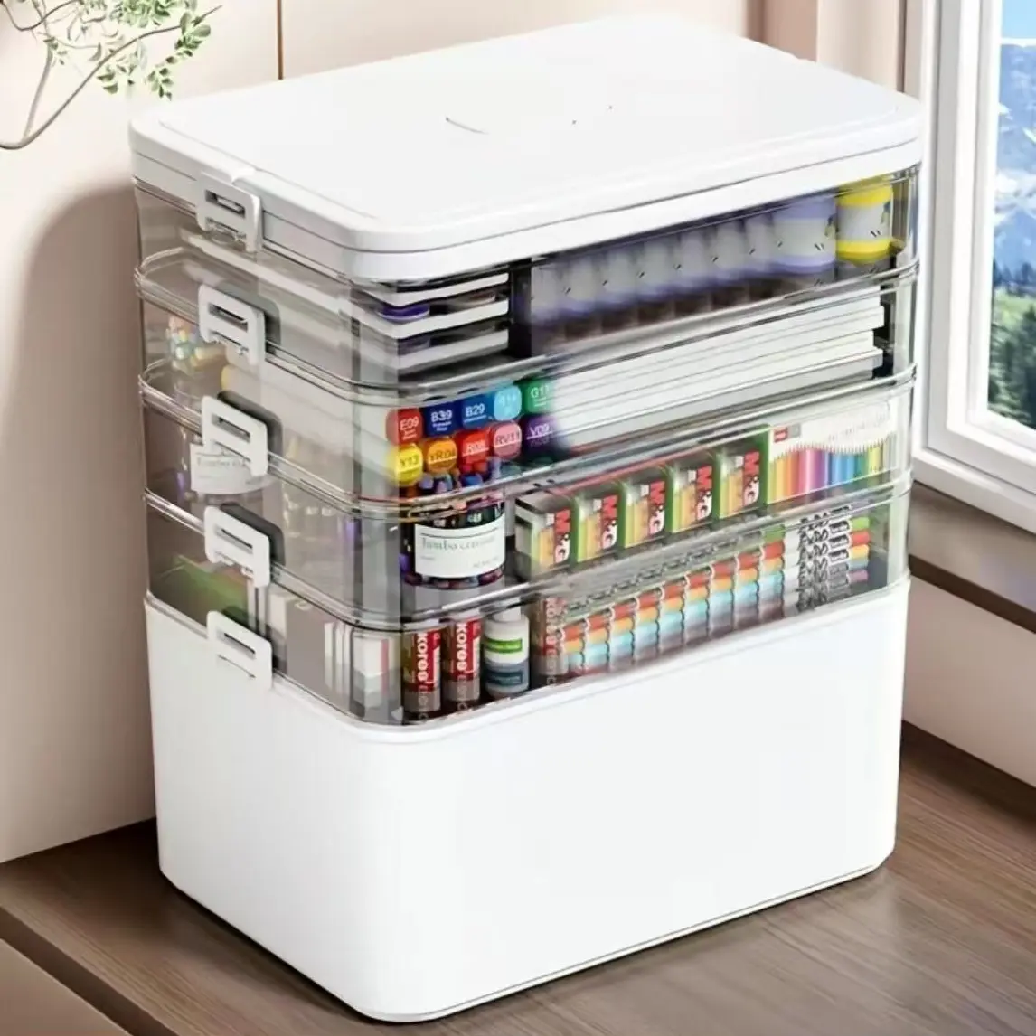 Multifunctional Plastic Sewing Craft Tool Box, High Capacity Organizer with Storage Container, Ideal for Medicines, Hair Accessories, Art Supplies, Home Organization, Transparent, Clear Plastic Organizers