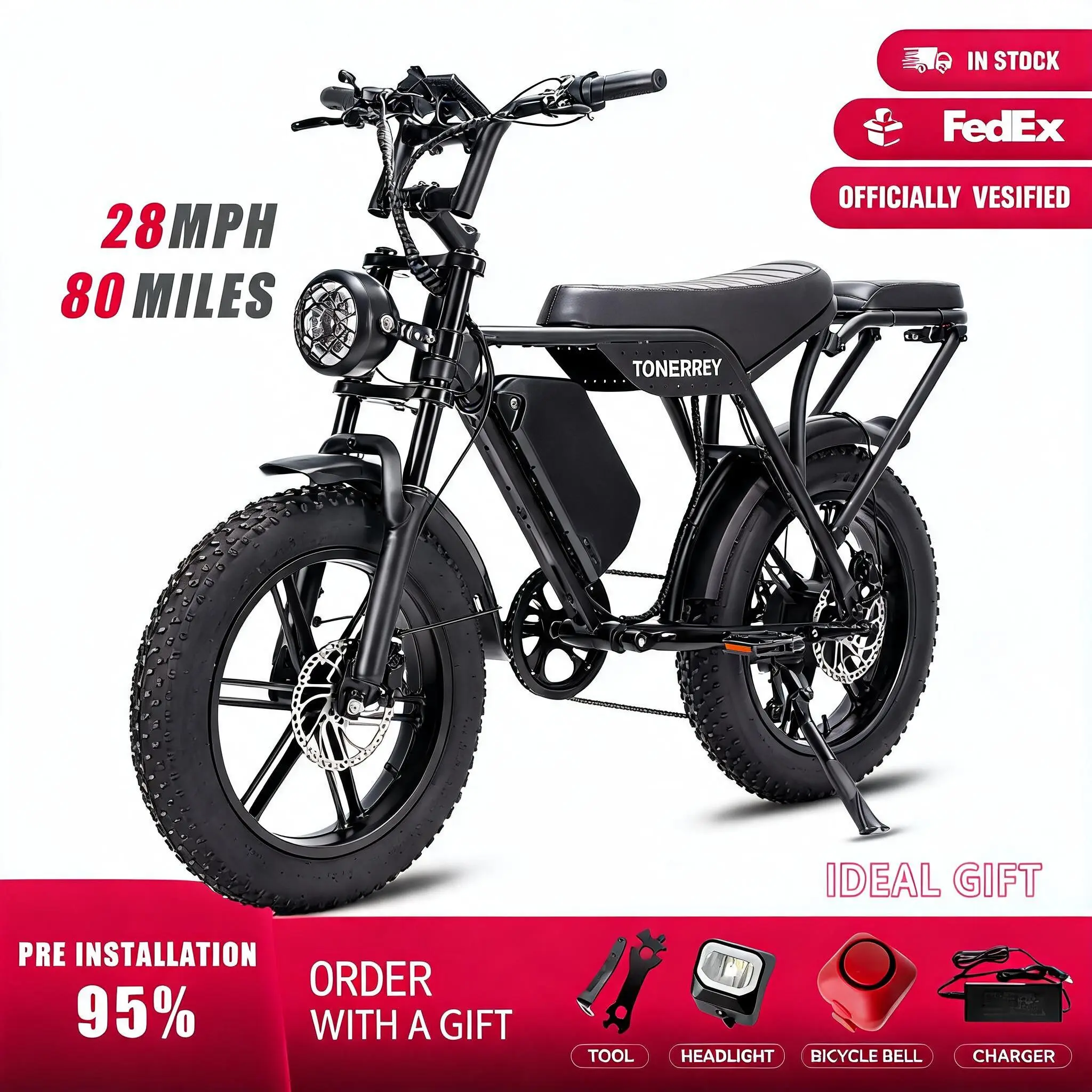 Electric Mountain Bicycle with 1500W Motor & 20-Inch Tires, High-Carbon Steel Motorcycle-Style Frame, 28 MPH, for Adult All-Terrain Rides & Mountain Biking