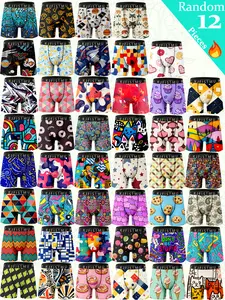 KIFISMU Men's 12pcs Simple Geometric Striped Trendy Printed Boxer Briefs Soft Comfortable Loose Breathable Moisture-wicking Mid-rise Waist Polyester Underwear for Daily Wear Sports Commuting