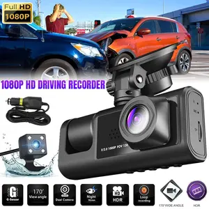 【FathersDayGift】3 Channel Dash Cam, 170° Wide Angle,  1080P Front/Rear/Inside Video Recorder Camera G-sensor, Night Vision, 24H Parking Mode