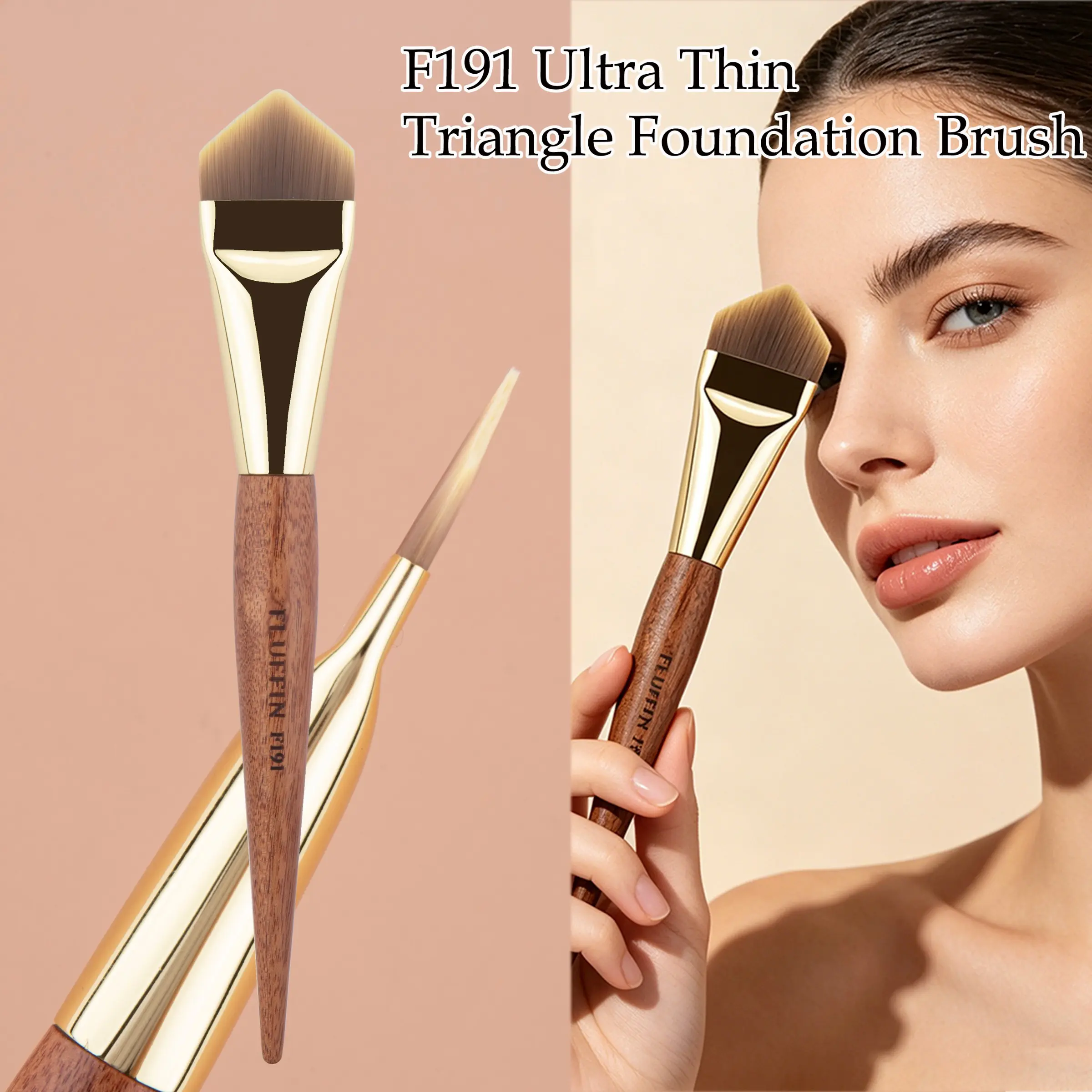 Ultra Thin Triangle Foundation Brush, Luxury Professional Makeup Tool, Foundation Makeup Brushes, High-End Copper Pipe Rosewood Handle, Cream Foundation Blending, Blending Brush For Makeup