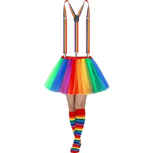 3 Pcs Women's Tutu Costume, 5 Layered Tulle Tutu Skirt Y Back Adjustable Elastic Straps Striped SocksGift.