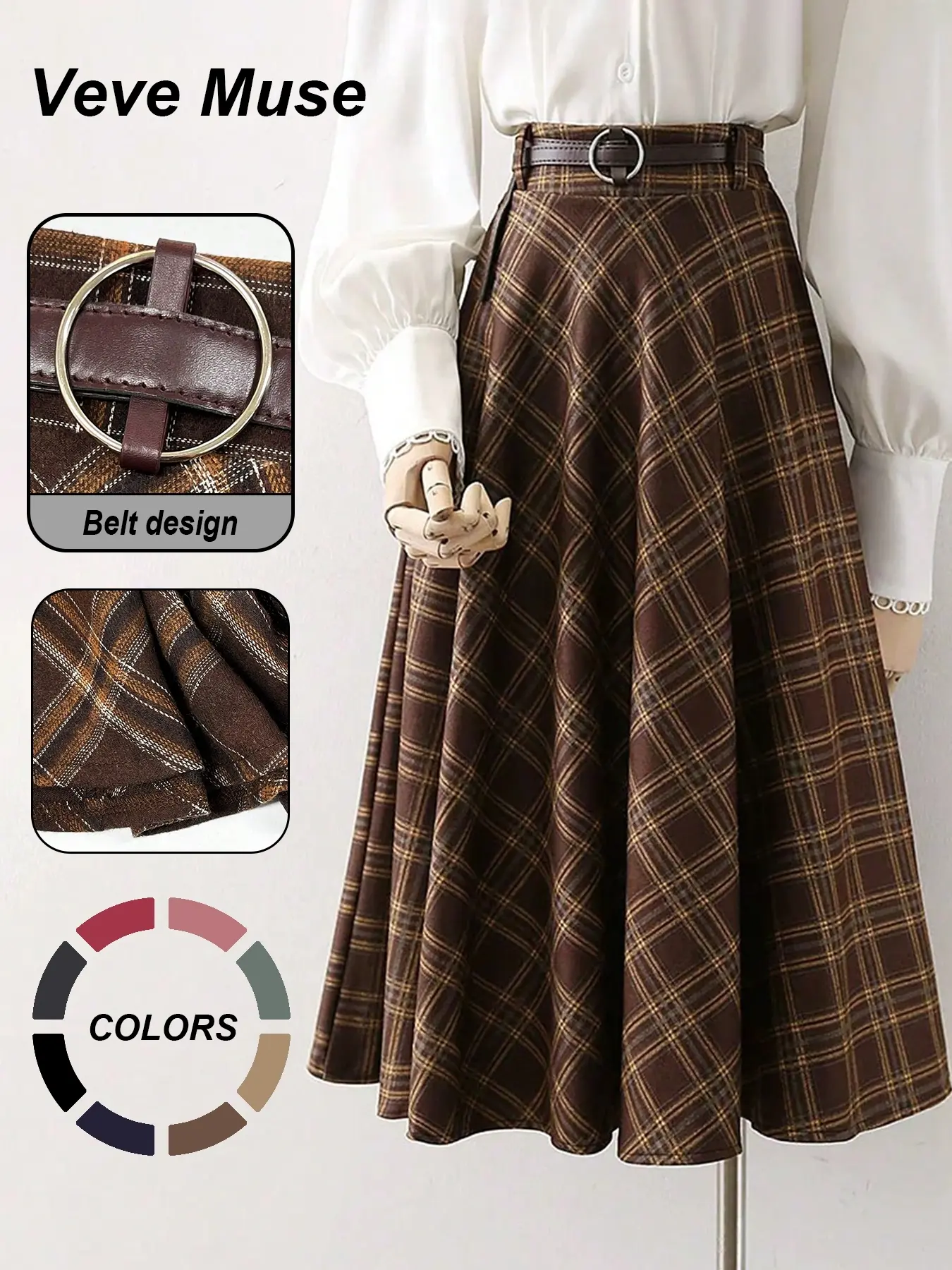 Women's Retro Plaid High-Waist, office skirt, versatile plaid skirt, British style, Chic, Elegant, Casual Midi Skirt, All-season Wear, Everyday, Perfect for Daily Outfit, Vintage Pattern Skirt