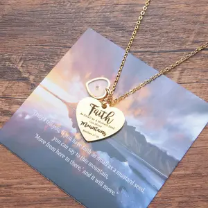Motivational Heart Necklace with Bible Verse Jewelry for Strength & Hope Letter Print Cross Handmade Fashion Accessory Gold Chain Set