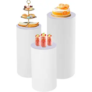 3 Pcs Round Cylinder Pedestal Stand, Large Round Cylinder Tables Dessert Cake Table Display Pillars Integrated Structure and Diy Fun for Weddings Stores Birthdays Baby Showers Graduation Parties Etc Cupcake Holder