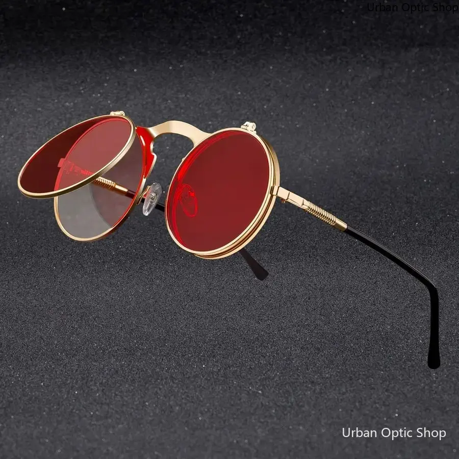 Vintage Steampunk Flip Sunglasses - Retro Round Metal Brand Designer Oculos, Men's Accessories, Womens Sunglasses, Classic Adult Accessories,summeroutfits,vacationoutfits,beachoutfits,summer outifit,travel essentials