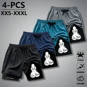 Fun character print 2‑in‑1 lined fitness shorts; Slim Fit Compression Training Shorts  quick‑dry  inner layer running bottoms; fun pattern double‑layer  shorts; anti‑chafing sports  pants with fun slogans，loose athletic fit