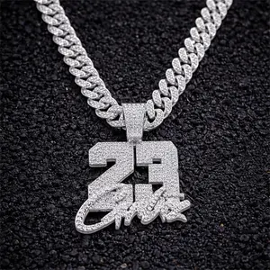 Iced Out 23 Pendant Cuban Chain Necklace for Men, Hip Hop Bling Rapper Style Jewelry