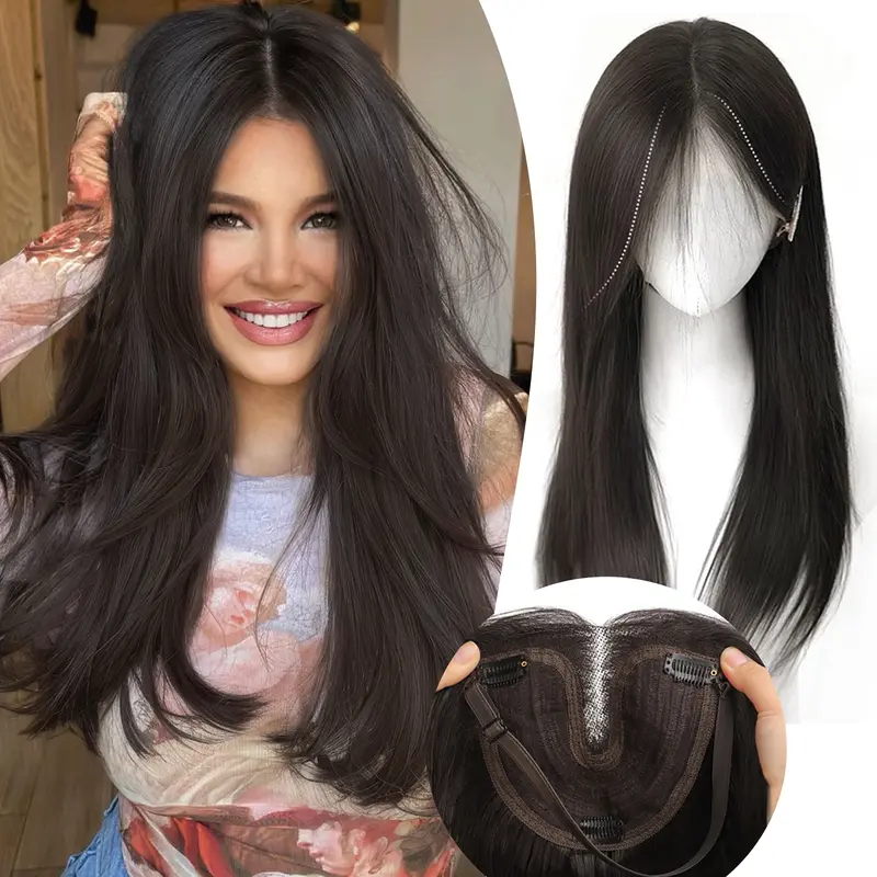 Long Wavy Hair Toppers for women Synthetic 24 inch with thin  display picture 2