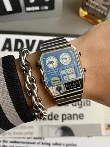 Men's Vintage Square Quartz Watch, Analog Digital Watch, Multifunctional Temperature Timer, Fashion Outdoor Travel Wristwatch, Perfect Holiday Gift