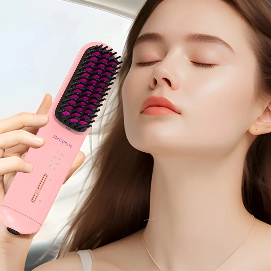 Unisex 2-in-1 Hair and Beard Straightener Brush - Cordless Portable Hot Comb Beauty Product with USB Charging, 3 Heat Settings for High-Speed Frizz Control, Beauty Products, 160°C-180°C-230℃, Straightening, Usb Charge, All Hair Types, Hair/Beard