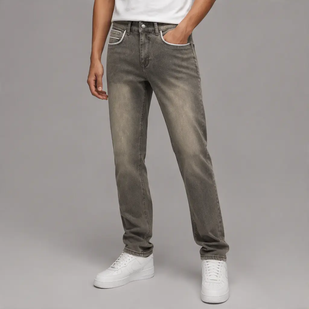 Men's Retro Classic Stone Washed Straight Fit Plain Jeans - Breathable All-Seasons Below-Ankle Casual Denim Trousers