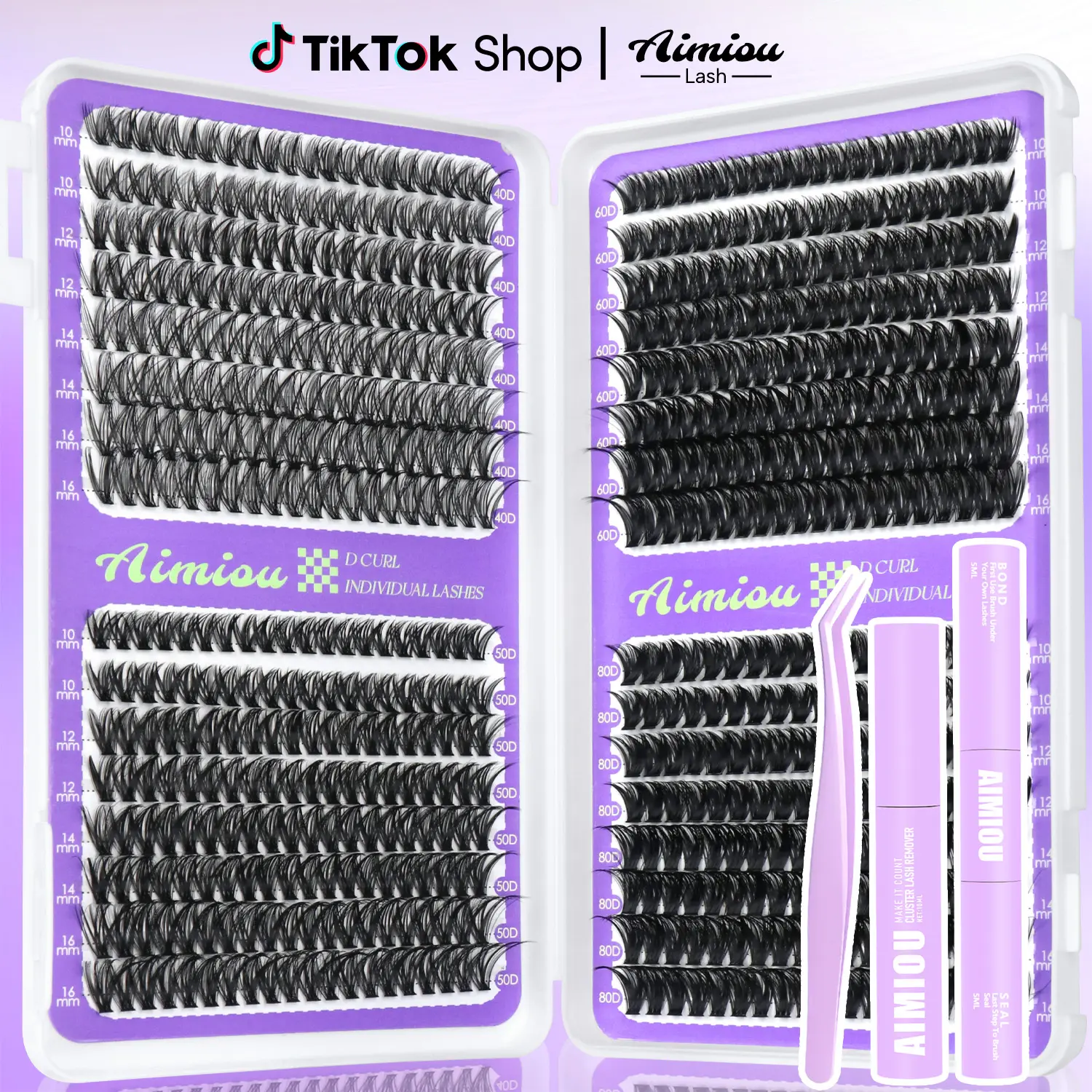 AIMIOU Cluster Lashes Wispy D-Curl Individual Eyelash Extensions DIY at Home Mixed 10-16mm Lash Book Clusters for Daily & Party Use