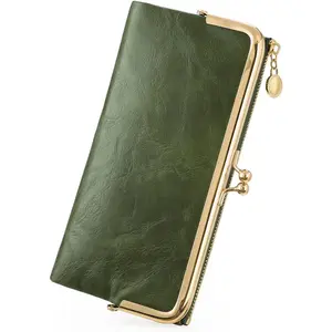 Womens Wallet Ladies  Billfold Compact Card Holder Long Zip Clutch Purse with  Lock Green