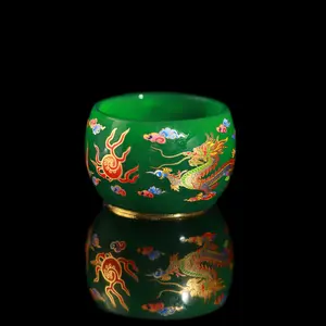Imperial Green Cloisonné Dragon & Phoenix Jianzhan Tea cup | 24K Gold Accent Luxury Vessel,Chinese culture,High-temperature firing,Handcrafted ceramic cup,Wine Glass, Kung Fu Cup,Drinkware